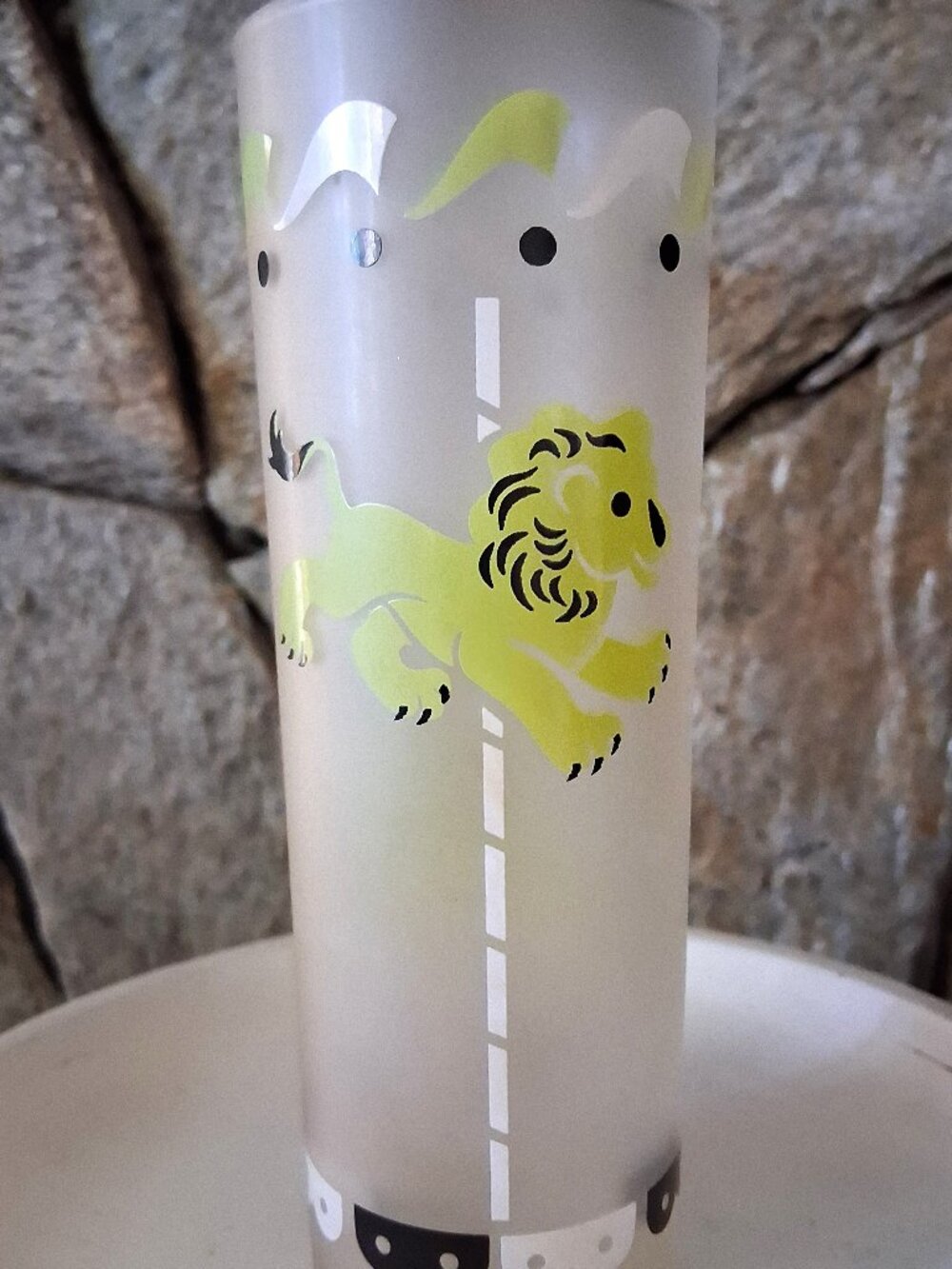 Vintage Libby Carousel Frosted Circus Merry Go Round Highball Glass Lion